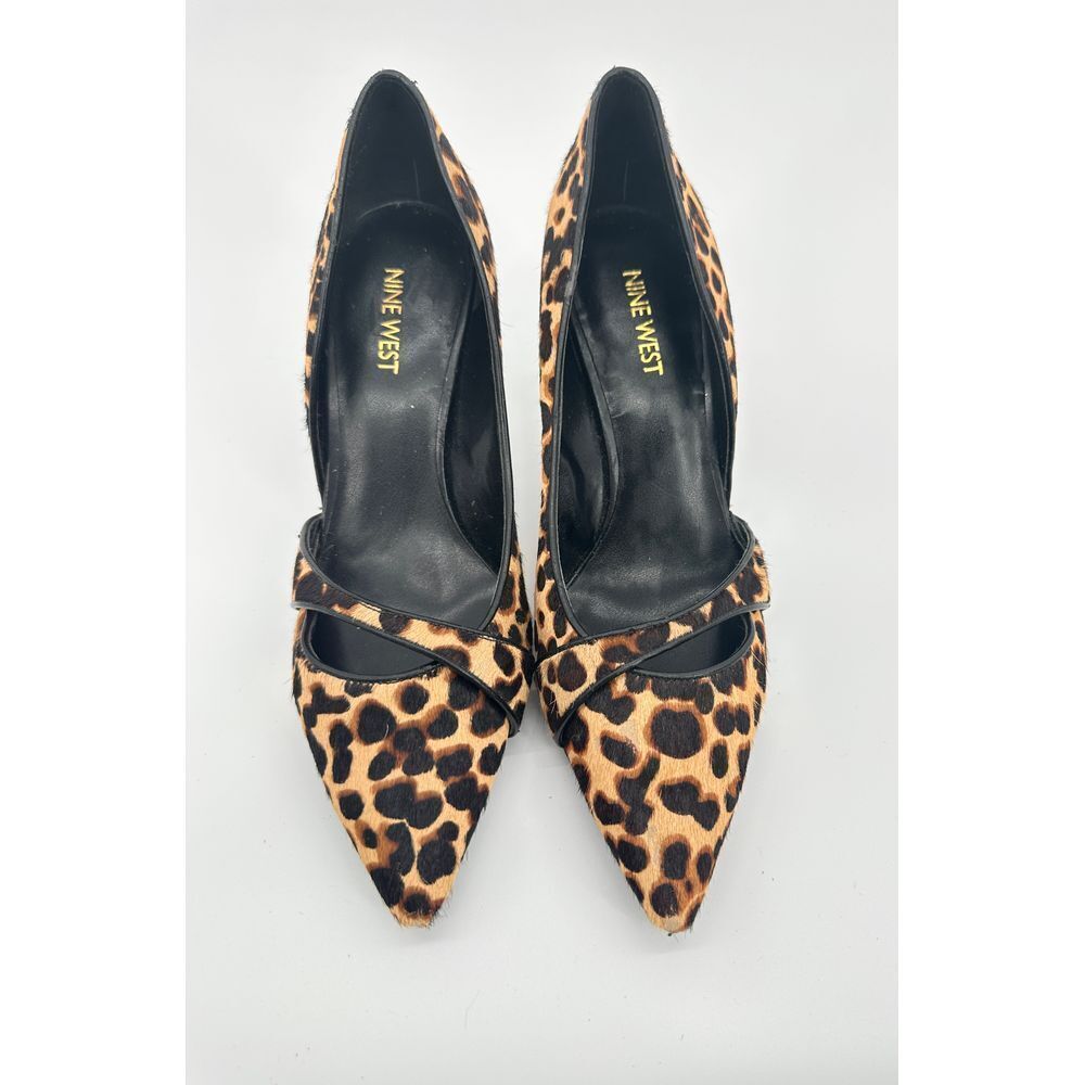 Nine West Women's Kimery Pump Sz 7.5M Pointed D'Orsay Heel Leopard Calf Hair NEW - Picture 2 of 7